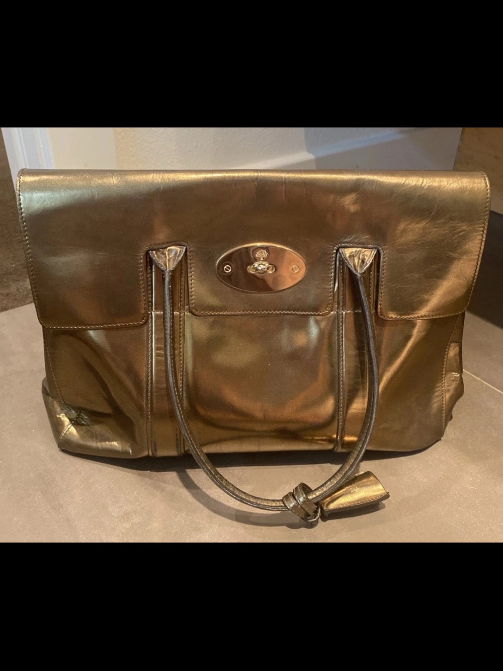 Mulberry Metallic Gold tone Leather Satchel